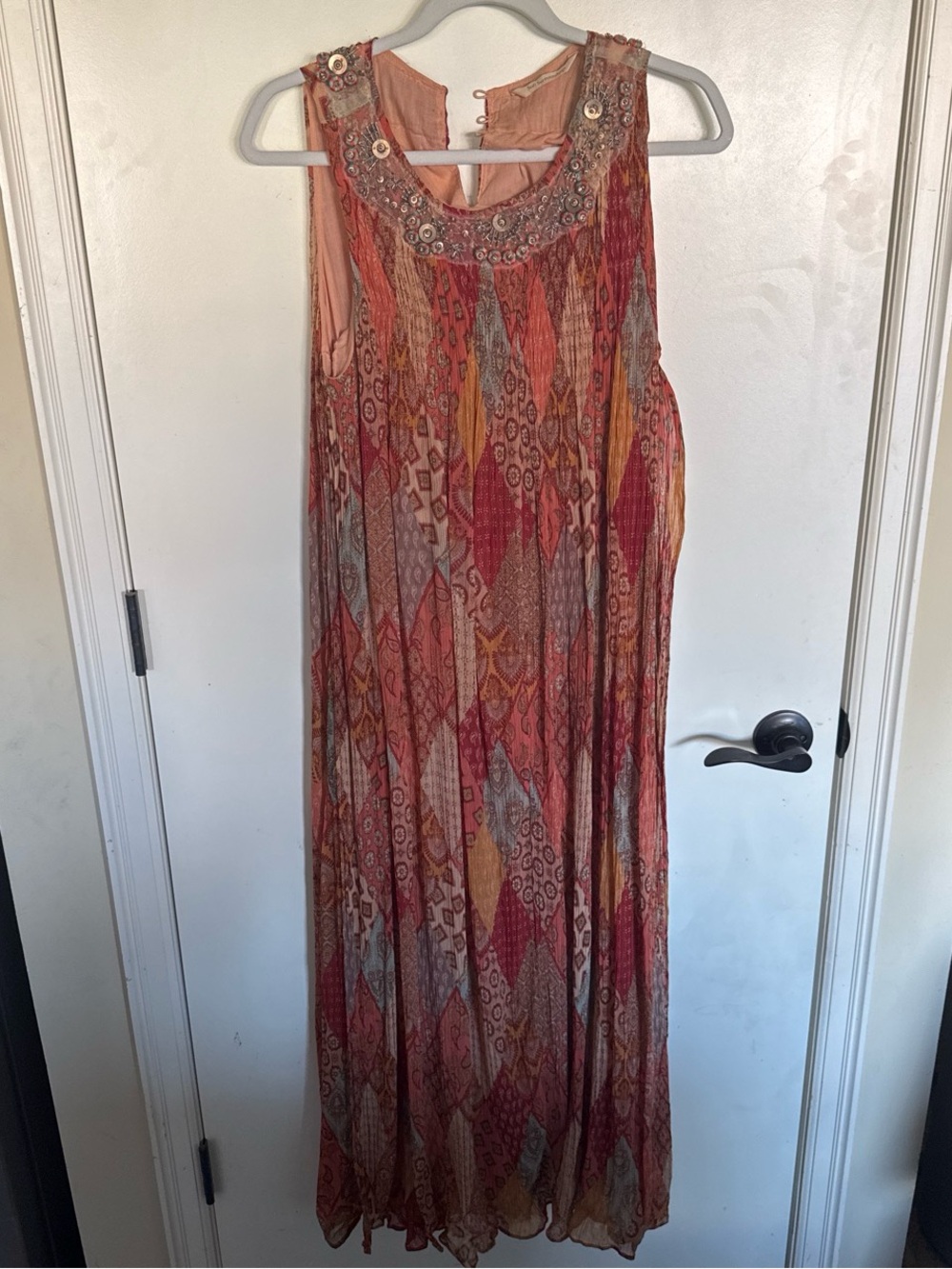 Soft Surroundings Peach and Coral Embellished Maxi Dress